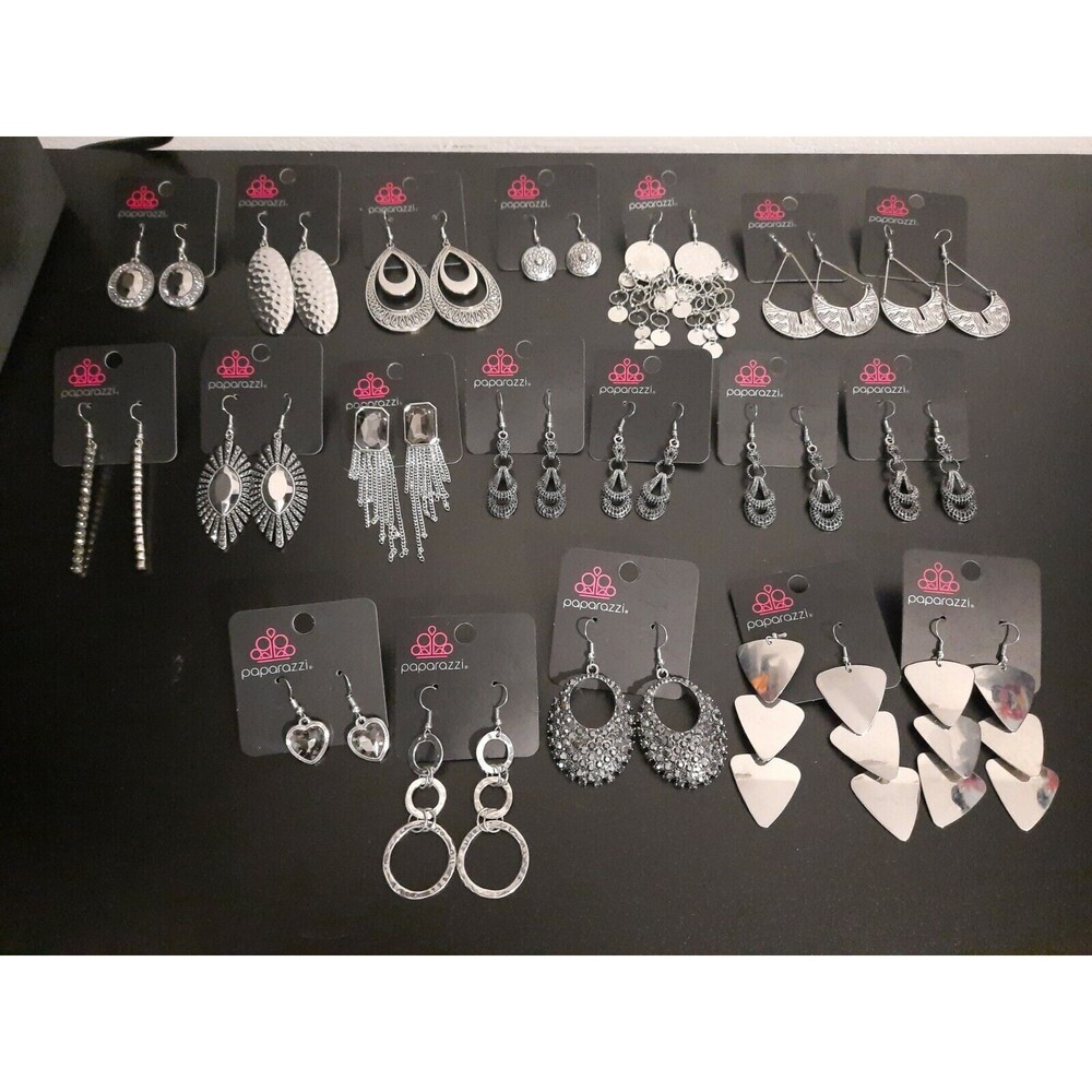 Paparazzi Jewelry Silver Earrings Lot Of 19 Pieces